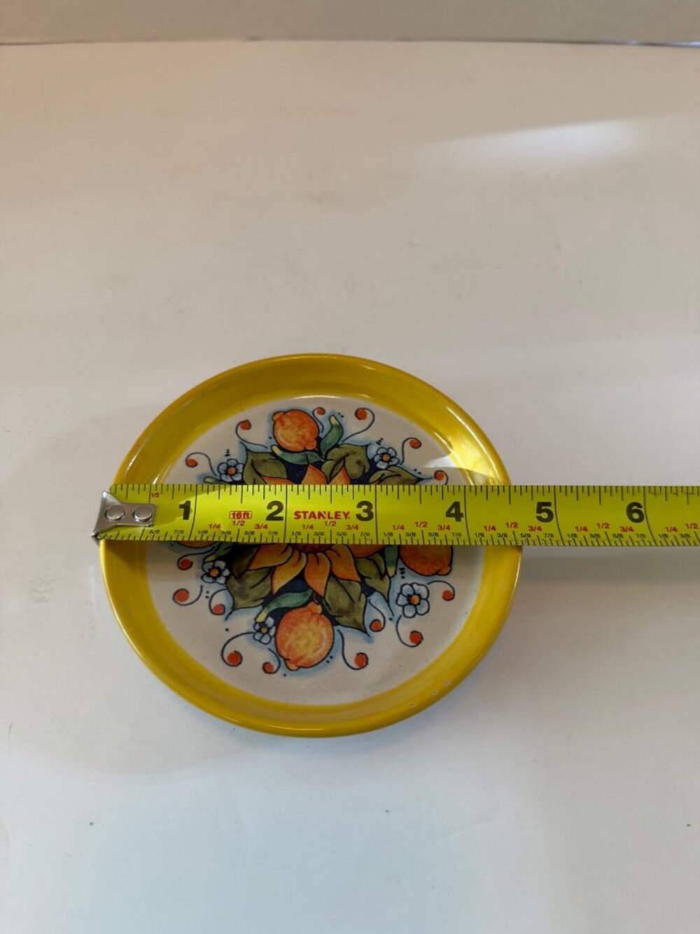 San Gimignano Italy Ceramic Dish Tuscan Majolica Sunflower Lemon 4.5 Inch OBO - Picture 5 of 6